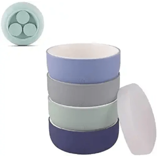 Elk and Friends Kids Porcelain Bowls with Silicone Suction Sleeves | Lids Included | Suitable for Babies/Toddlers | Microwave & Dishwasher Safe | Stay Put Dinnerware | Snack Dishes | 4 Pack