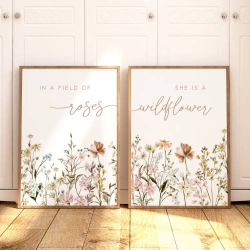 Botanical Nursery Wall Art, Boho Nursery Wall Art, Wildflower Nursery Print Set of 2, Floral Nursery Wall Decor, Girl Nursery Print Newborn