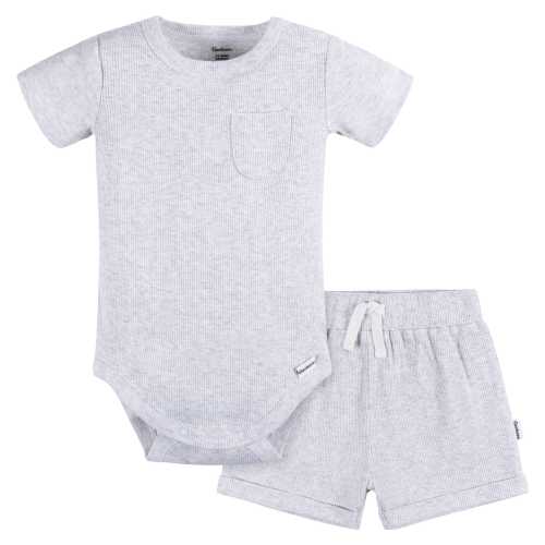 2-Piece Baby Boys Grey Heather Bodysuit and Shorts Set
