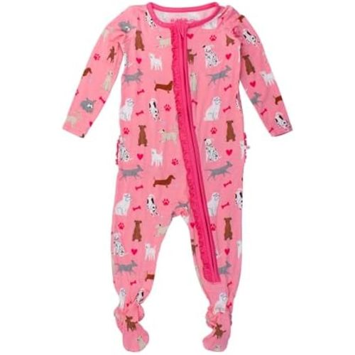 RuffleButts SoftSnooze™ Viscose from Bamboo Baby Girls Ruffle One Piece Footie Pajamas