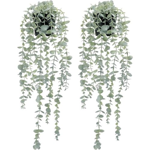COCOBOO 2 Pcs Artificial Eucalyptus Plants Shelf Hanging Fake Plant in Pot for Wall Bedroom Home Patio Indoor Outdoor Decor