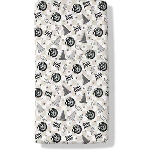 Retro Racecar Baby Boys Girls Crib Sheets Vintage Racing Car Baby Sheets Outdoor Sports Fitted Crib Mattress Cover for Standard Crib & Toddler Bed Mattresses 28x52in