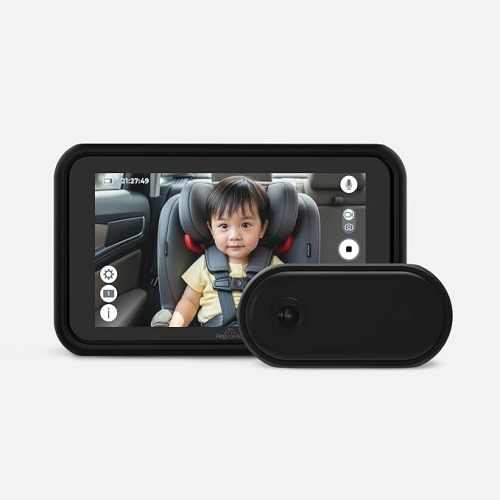 Tiny Traveler 5” HD Touch Screen Baby Car Monitor – Hackproof, No WiFi Baby Camera for Travel and Home, Night Vision, Headrest or Clamp Mount, Baby Reminder Alert - Black