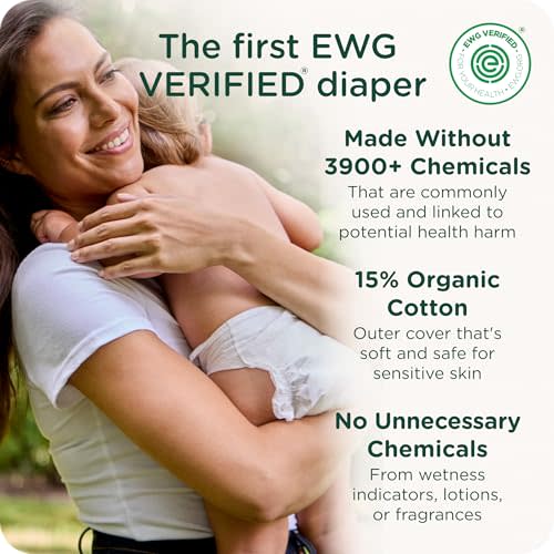 HealthyBaby Our Diapers | EWG Verified Safe & Plant-Based Diapers | Leak Protection | Soft Organic Cotton Shell | Chlorine-Free Diaper for Sensitive Skin | Size N (Under 10 lbs) 66 Count