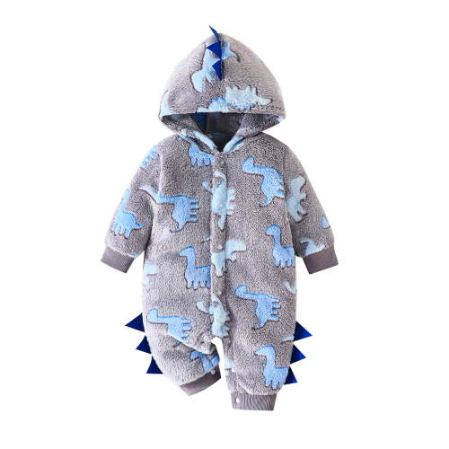 Suealasg Newborn Baby Boy Plush Snowsuit Long Sleeve Dinosaur Fleece Hooded Romper Jumpsuits 3 6 9 12 18 Months Infant Boy Winter Warm Outwear Clothes