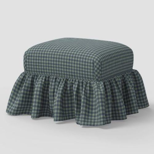 Laura Ruffled Skirt Ottoman in Whitaker Gingham Spruce - Threshold™ designed with Studio McGee