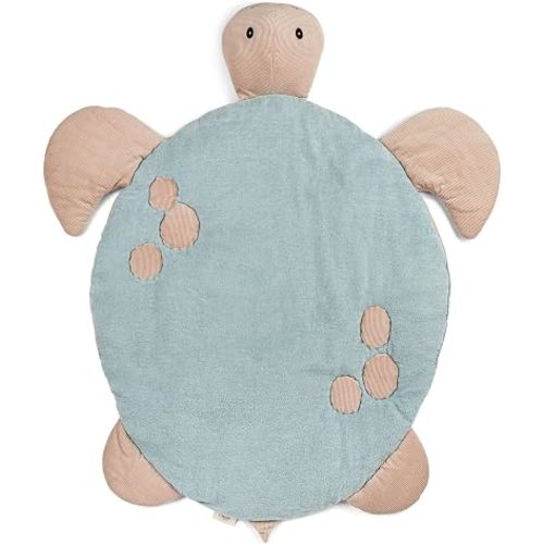 Crane Baby Cove Turtle Quilted Play Mat, Cotton Exterior, Aqua, 35 x 38 in