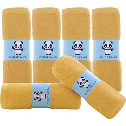 HIPHOP PANDA Baby Washcloths, Rayon Made from Bamboo - 2 Layer Ultra Soft Absorbent Newborn Bath Face Towel - Reusable Baby Wipes for Delicate Skin - Honey, 6 Pack
