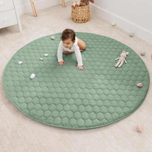 Comfy Cubs Premium Play Mat, Round (Large) 60" - Kids & Toddler Play Mat Non-Slip Bottom - Fern