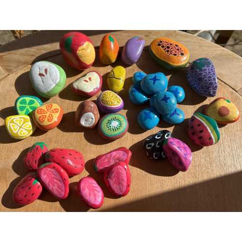 Hand Painted Fruit Stone Set | Mud Kitchen Play Food | EYFS. Montessori teaching resources