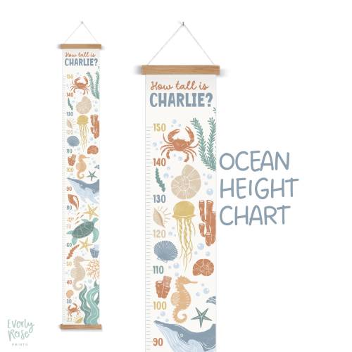 Personalised, Children&#39;s Height Chart, Growth Chart, Ocean Nursery, Kids Decor, Sea Life, Ocean Decor, Scandi Ocean SeaLife Theme, Under Sea