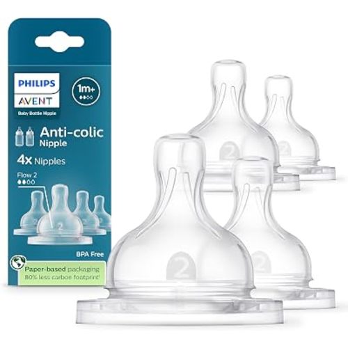 Philips Avent SCY762/44 Lot de 4 tétines anti-coliques pour biberons Flow 2