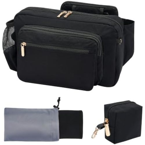 Rexmore Diaper Fanny Pack, Taslan Nylon Crossbody Mom Purse, Black