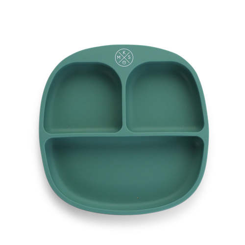 Silicone suction kids plate w/ dividing sections Duck Green