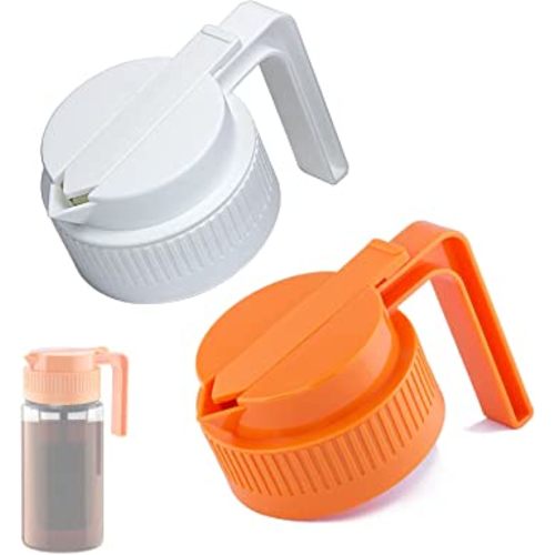 2 Pack Wide Mouth Mason Jar Flip Cap Lid with Handle, Innovative Sliding Lid & Easy Pour Spout Wide Mouth Mason Jar Pour Spout Lids with Handle, Airtight & Leak-Proof Seal Spout Mason Jar Pitcher