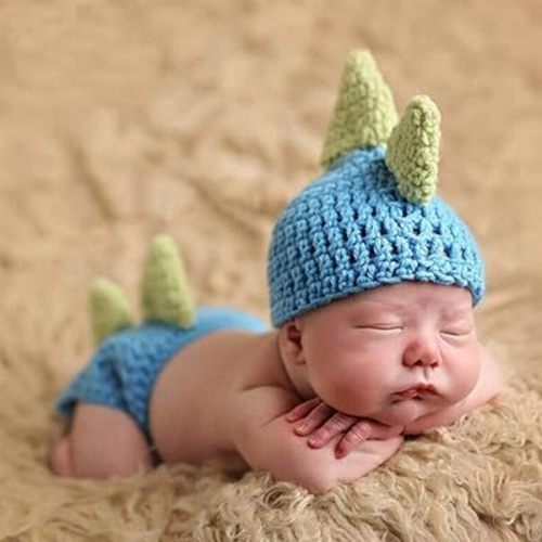 sanderala Newborn Photography Props Crocheted Baby Boy Dinosaur Outfit Handmade Knitted Photo Prop Infant Accessories (3-12 Months)