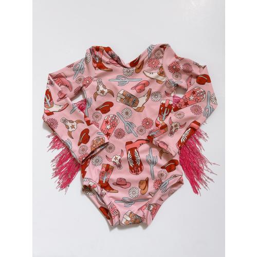 Pink Boho Cowgirl Fringe Leotard, Leo, Pink, Sequin Fringe, Western, cowgirl, Cowgirl Boots, Cactus, Dance, Gymnastics, For Toddler, Baby