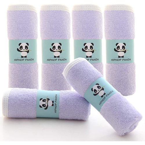 HIPHOP PANDA Baby Washcloths, Rayon Made from Bamboo - 2 Layer Ultra Soft Absorbent Newborn Bath Face Towel - Reusable Baby Wipes for Delicate Skin - Purple, 6 Pack