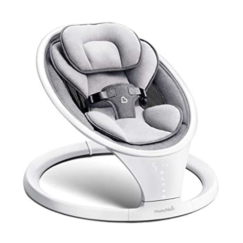 Munchkin Electric Baby Swing with Vibration - Portable Swing for Newborn and Infant, Bluetooth-Enabled Smart Seat with Music, Motion, and Sounds, Light Grey