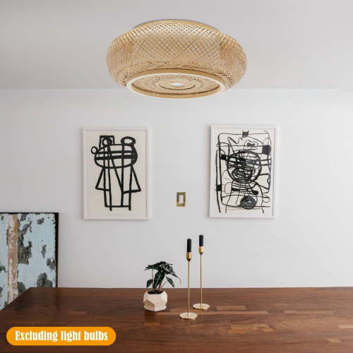 Rustic Bamboo Ceiling Light Art Pendant Lamp Drum Shape Wicker Rattan Fixture Living Room, Dining Room, Bedroom, Balcony, Office, Villa, etc.