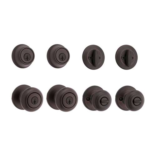Kwikset Cove Venetian Bronze Exterior Single-Cylinder Deadbolt and Keyed Entry Door Knob ft. SmartKey Security 2 -Pack