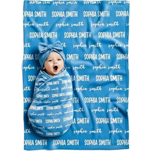 Personalized Baby Blanket with Name, Custom Newborn Swaddle Blanket, Soft Receiving Blanket for Baby Boys and Girls, Nursery Essentials