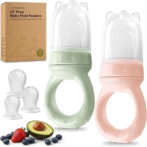 KeaBabies Baby Fruit Feeder 2pk - Silicone Baby Food Feeder for Babies 6-12 Months, Breast Milk Popsicle Teether, Weaning, Pacifier, Freeze Frozen Solid Food, Infant Feeding Essential (Mellow)