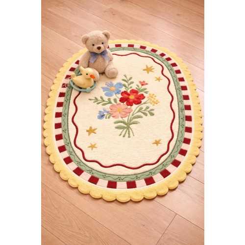 Hand Tufted Floral Nursery Rug: Soft Oval Play Mat, Cottagecore Decor