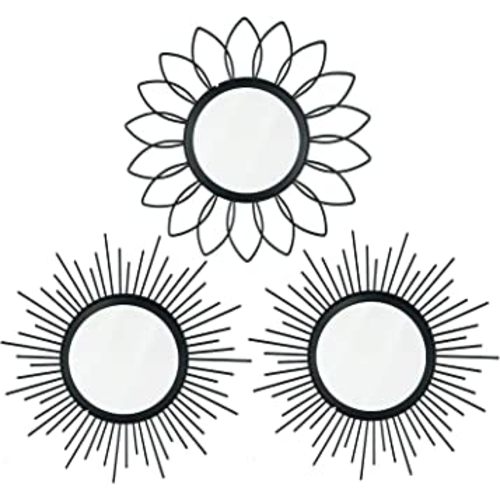 3 Pack Metal Wall Mirrors Black Circle Mirror Classic Decorative Hanging Wall Art Modern for Home Decor Bathroom Bedroom Living Room