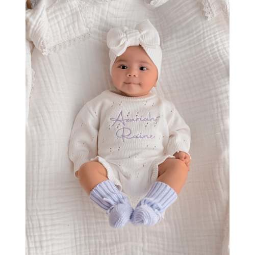 Pointelle Frill Knit Romper - Cloud – Pine Kids Co
