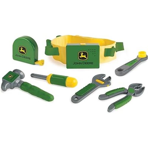 John Deere Deluxe Talking Toolbelt - 7-Piece Kids Tool Set - Interactive Construction Toys - Interactive Toddler Tools Playset - Green - 7 Count - Preschool Toys Ages 2 Years and Up
