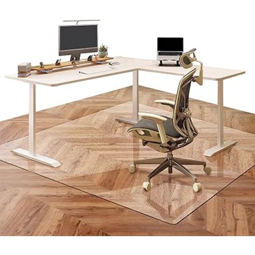 Office Chair Mat for Hardwood Floor: 63"x 51" Extra Large Chair Mats for Hardwood and Tile, Clear Desk Chair Mat for Rolling Chair and Computer Desk, Heavy Duty Plastic Floor Protector for L Desk