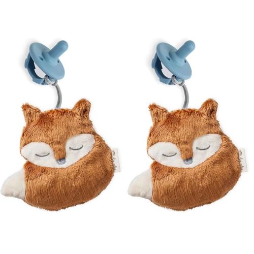 Itzy Ritzy Pacifier and Lovey Set; Detachable Plush Fox and Coordinating Blue Silicone Pacifier; Ideal for Ages 0 Months and Up, Fox (Pack of 2)