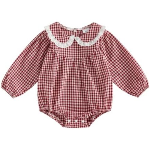 Kuriozud Newborn Baby Girl Clothes Lace Doll Collar Romper Fall Outfit