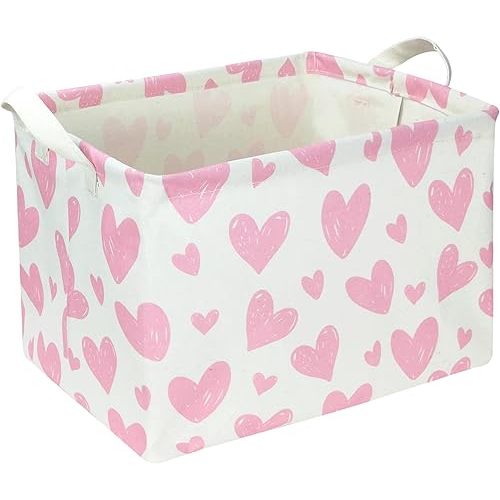 Rectangular Pink Heart Fabric Storage Basket, Books Box, Lovely Storage Trunk, Room Decor, Gift Basket(Pink Heart)