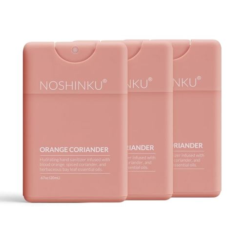 Noshinku - Refillable Hand Sanitizer Orange Coriander 3-Pack, Travel Size Spray, Hydrating Botanical Oils, Natural Ingredients, All Natural Fragrances, Sugarcane Derived Alcohol, No Parabens, No Dyes