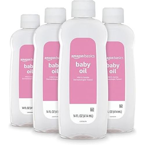 Amazon Basics Baby Oil, Mild & Gentle, Dermatologist Tested, 14 Fl Oz (Pack of 4) (Previously Solimo)