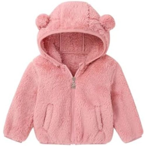 Adarl Baby Toddler Boys Girls Fleece Jacket with Hood Zip Up Cute Bear Coats for Infant Boys Girls Fuzzy Jacket with Ear 1-5T
