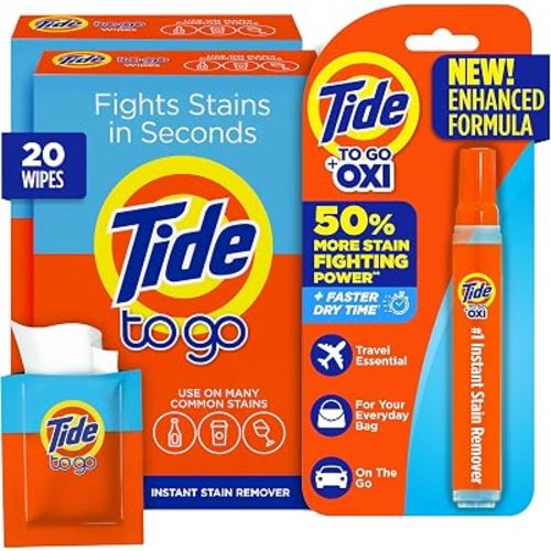 Tide To Go Stain Remover Bundle, Pen + 20 Travel Wipes, Clothes Care