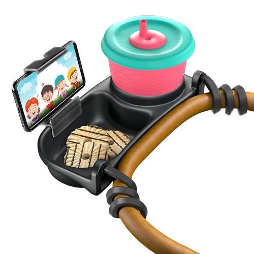 Stroller Snack Tray with Cup Holder, Phone Holder, Stroller Bumper Bar