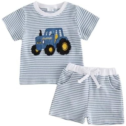 MERSARIPHY Toddler Baby Boy Girl Summer Clothes Embroidery Stripe T-shirt Tops Shorts Sets 6 12 18 Months 2T 3T Casual Outfit