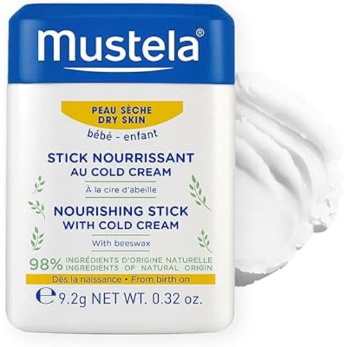 Mustela Baby Nourishing Stick - Lip & Face Moisturizer for Dry Skin - with Natural Avocado, Cold Cream & Beeswax - 0.32 oz. - Packaging may vary