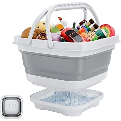 Bath Toy Storage Organizer - Foldable Bath Toy Holder for Bathtub, Bathtub Toy Storage with Removable Drying Base, Bathroom Toy Storage with 2 Hooks