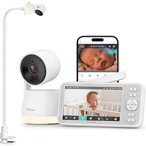 Dr.Care LumiView Smart WiFi Baby Monitor with Clip Mount - 5" 1080P FHD & 2K Camera App Control, Privacy Mode, 5000mAh Removable Battery, Cry & Motion Alerts, HD Night Vision, RGB Night Light