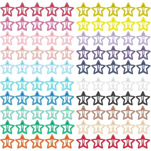 ECADY 100-Piece Metal Snap Hair Clips for Girls, Toddlers, and Kids - Perfect for Fine Hair, Thick Hair, and More - Featuring Fun Star Designs