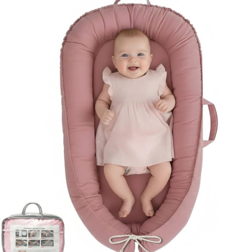 Baby Lounger - Infant Lounger for Newborn 0-24 Months, Pure Cotton Breathable Baby Nest Lounger, Newborn Essentials for Baby Boys & Girls, Portable Baby Lounger for Home and Travel