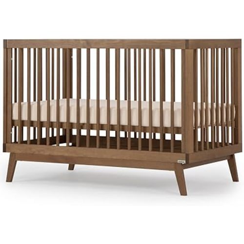 dadada Baby Soho 3-in-1 Convertible Wooden Crib to Toddler Bed - Made in Italy, GREENGUARD Gold Certified, Baby-Safe Finish, Handcrafted Beechwood, Modern Design, 3 Adjustable Heights (Walnut)