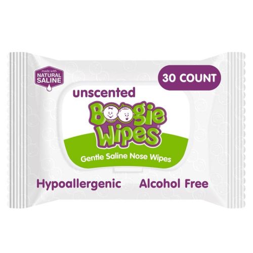 Boogie Wipes Saline Nose Wipes Unscented - 30ct: Pull-Out Dispenser, Vitamin E, Hypoallergenic, Alcohol-Free