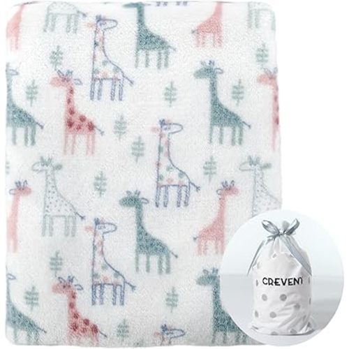 CREVENT Cute Silky Plush Baby Blanket for Girls & Boys Infants Toddlers Newborns Crib Cot Stroller, Giftable Suitable for All Season - Ivory Giraffe
