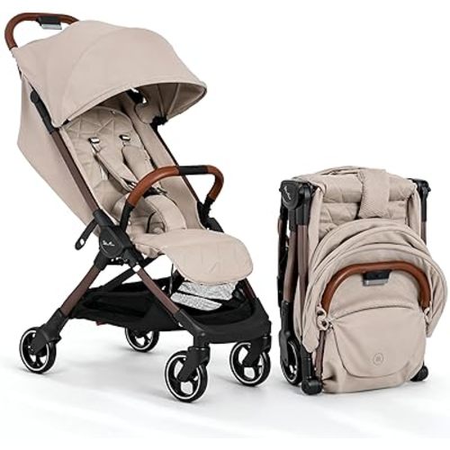 Silver Cross Clic Compact Travel Stroller – (Latte) – Lightweight Baby Stroller for Airplane Travel – One-Hand Fold, Lie-Flat Infant & Toddler Seat – Birth to 55 lb